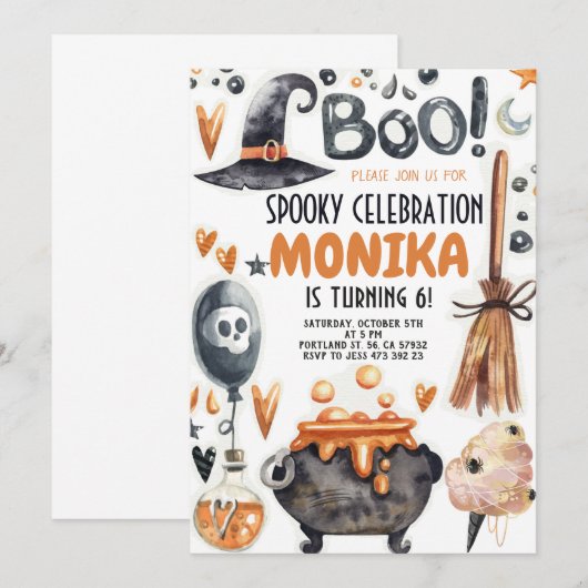 Halloween Witch Cauldron Invitation Anniversaire (Devant / Derrière)