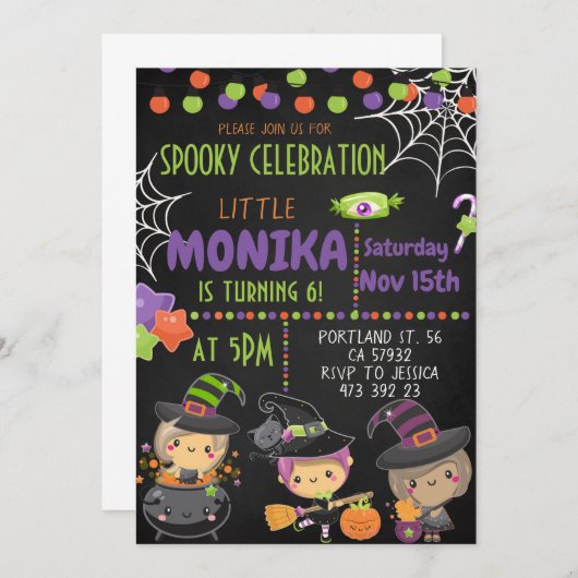 Halloween Witch Cauldron Invitation Anniversaire (Devant / Derrière)