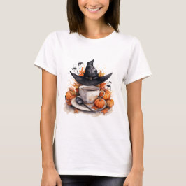 Halloween Witch Coffee Cup Pumpkin T-shirt