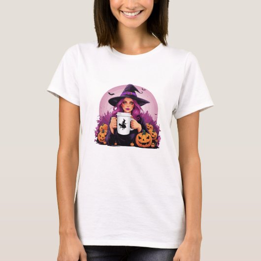 Halloween Witch Coffee T-shirt (Voorkant)