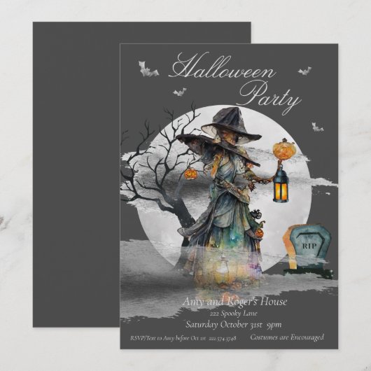 Halloween Witch Costume Party Kaart (Voorkant / Achterkant)