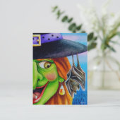 Halloween Witch en Bat Waterverf Art Briefkaart (Staand voorkant)