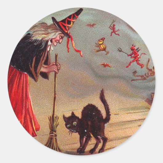 Halloween Witch en Black Cat Ronde Sticker (Voorkant)