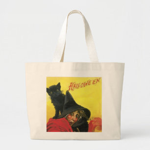 Halloween Witch en Cat Grote Tote Bag