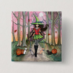 Halloween Witch en Cat Pinback Button