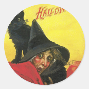 Halloween Witch en Cat Ronde Sticker