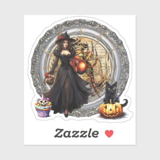 Halloween Witch en Cat Sticker (Vel)