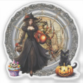 Halloween Witch en Cat Sticker (Voorkant)