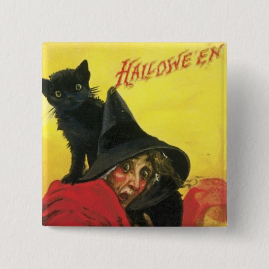  Halloween Witch en Cat Vierkante Button 5,1 Cm (Voorkant)