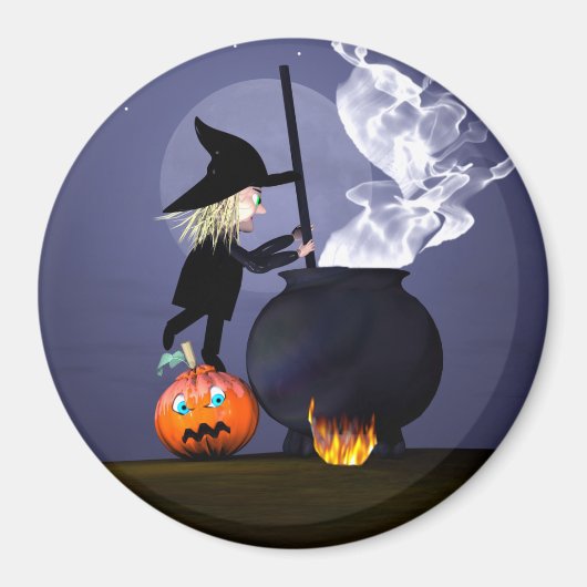 Halloween Witch en Cauldron Magneet (Voorkant)