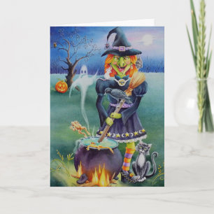 Halloween Witch en Critter Friends Waterverf Art Kaart