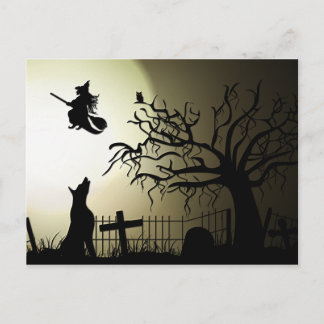 Halloween Witch en Howling Dog Briefkaart