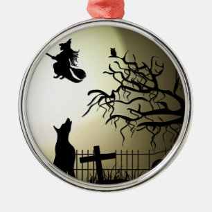 Halloween Witch en Howling Dog Metalen Ornament
