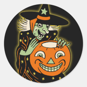 Halloween Witch en Jack O'Lantern Ronde Sticker