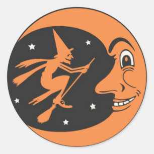 Halloween Witch en Moon Round Stickers