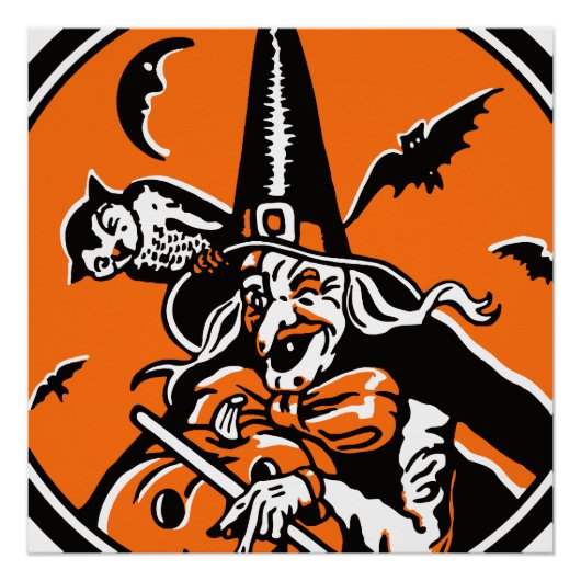  Halloween Witch en Owl Illustratie Perfect Poster (Voorkant)