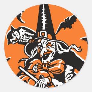 Halloween Witch en Owl Illustratie Ronde Sticker