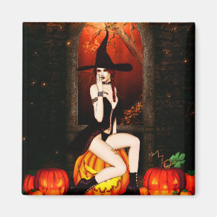 Halloween Witch en pompoenen Magneet