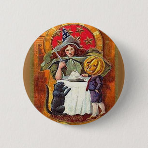 Halloween Witch en Pumpkin Head Boy Ronde Button 5,7 Cm