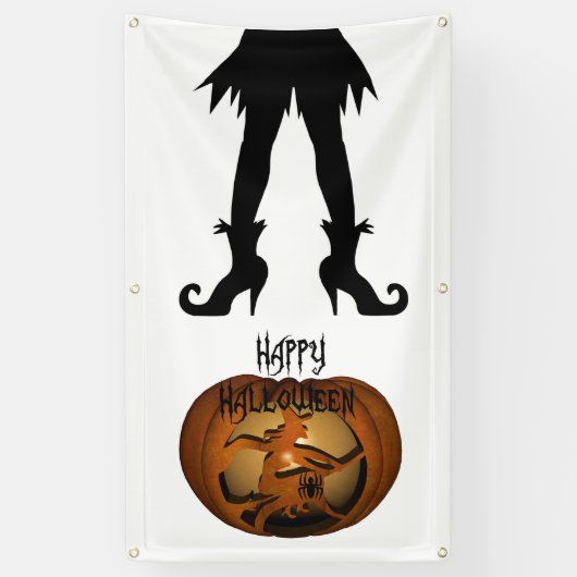 Halloween Witch en Pumpkin Spandoek (Verticaal)