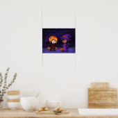 Halloween Witch en Vampire Chibi Poster (Keuken)
