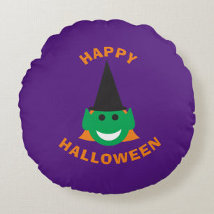 Halloween Witch Face Fun Cute glimlachend Happy Pa Rond Kussen