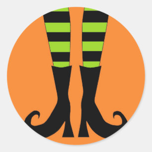 Halloween Witch Feet in Green Oranje Background Ronde Sticker