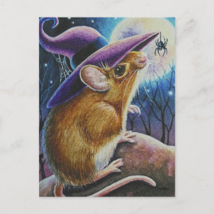 Halloween Witch Field Mouse Spider Waterverf Art Briefkaart