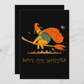 Halloween Witch Flying Turtle Broom Salem Save The Date (Voorkant / Achterkant)