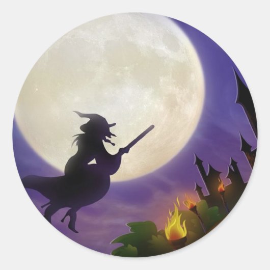Halloween Witch Full Moon Ronde Sticker (Voorkant)