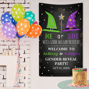 Halloween Witch Gender onthullen Welkomstbord Spandoek
