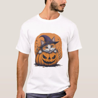 Halloween Witch Hat Cat in Pumpkin Spooky Season T-shirt