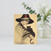 Halloween Witch Holding Black Cat Briefkaart (Staand voorkant)
