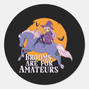 Halloween Witch Horse Lover Cute Anime Girl Ronde Sticker