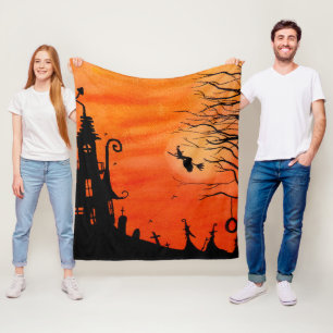 Halloween Witch House Fleece Blanket Deken