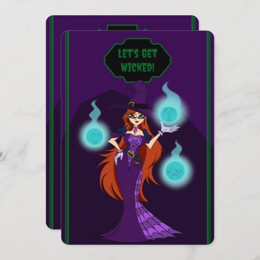 Halloween Witch Invitation Card Save The Date (Voorkant / Achterkant)