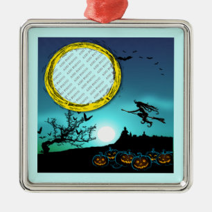 Halloween Witch, Jack o' Lantern, Foto Lijst Metalen Ornament