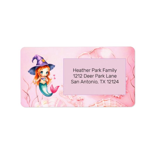 Halloween Witch Mermaid Pink Etiket (Voorkant)