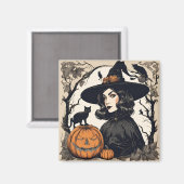 Halloween Witch met Black Cats Magneet (Voorkant / Achterkant)