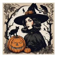 Halloween Witch met Black Cats