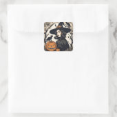   Halloween Witch met Black Cats Vierkante Sticker (Tas)