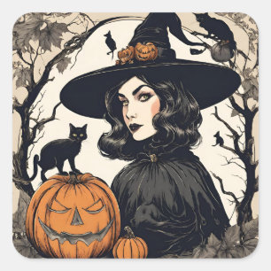 Halloween Witch met Black Cats Vierkante Sticker