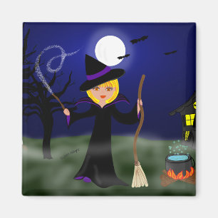 Halloween Witch met Cauldron Magneet