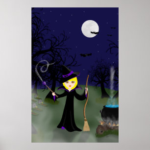 Halloween Witch met Cauldron Print