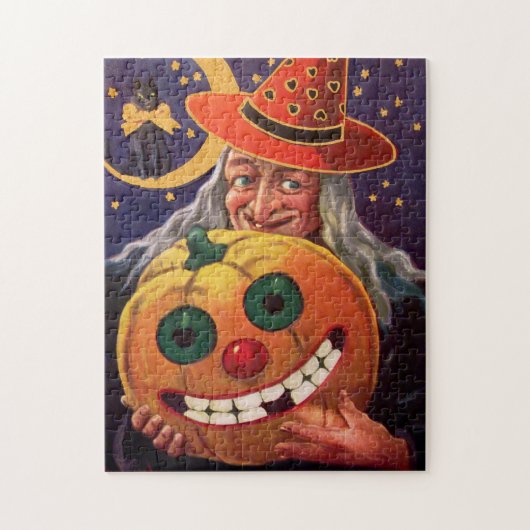 Halloween Witch met Funny Pumpkin Legpuzzel (Verticaal)