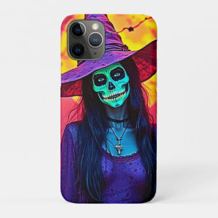 Halloween Witch met Skull Face Design iPhone 11 Pro Hoesje
