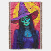 Halloween Witch met Skull Face Design Deken (Voorkant Verticaal)