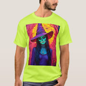 Halloween Witch met Skull Face Design T-shirt (Voorkant)