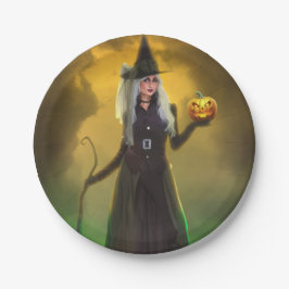 Halloween Witch met wandelstok Papieren Bordje