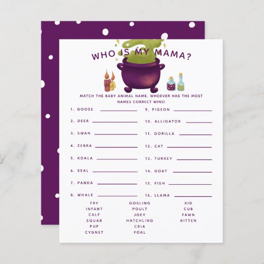 Halloween Witch, m'n mama Baby shower Game (Voorkant / Achterkant)